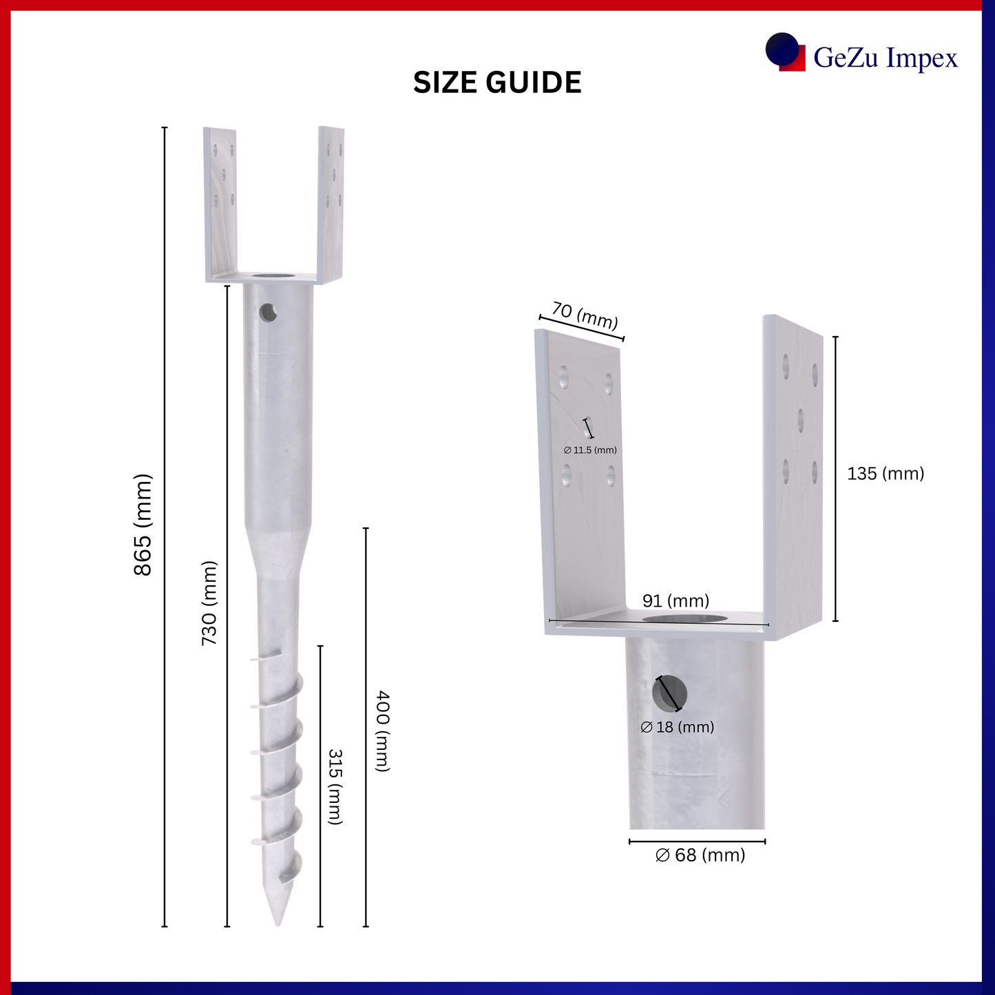 91x91x865 / Hot Dip Galvanised